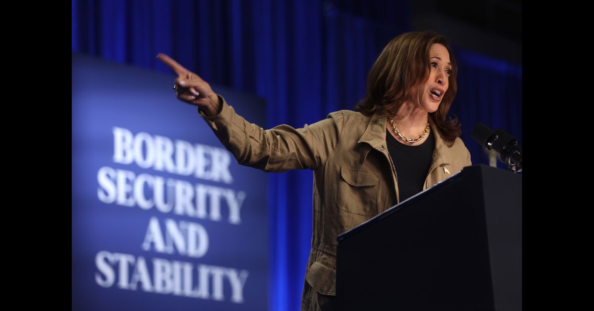 Democratic presidential nominee, U.S. Vice President Kamala Harris, speaks during a campaign event at Cochise College Douglas Campus on September 27, 2024 in Douglas, Arizona.