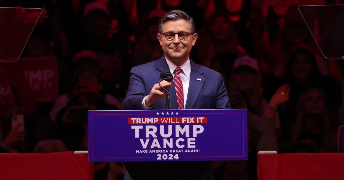 Speaker of the House Rep. Mike Johnson (R-LA) speaks before Republican presidential nominee, former U.S. President Donald Trump takes the stage at the campaign rally at Madison Square Garden on October 27, 2024 in New York City.