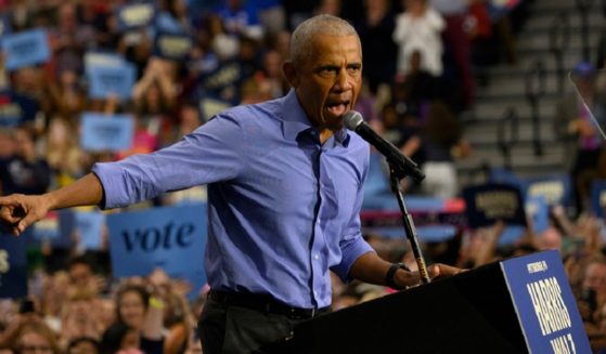 Former President Barack Obama speaks Thursday during a campaign event for Democratic presidential nominee, U.S. Vice President Kamala Harris at the University of Pittsburgh.