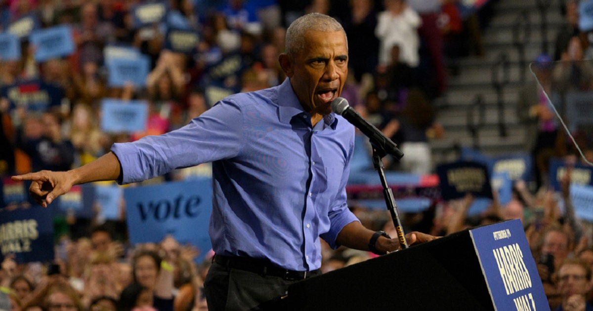 Former President Barack Obama speaks Thursday during a campaign event for Democratic presidential nominee, U.S. Vice President Kamala Harris at the University of Pittsburgh.