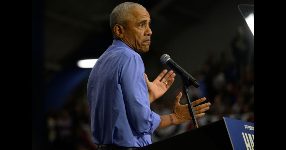 Former U.S. President Barack Obama speaks at a campaign event for Democratic presidential nominee, U.S. Vice President Kamala Harris at the University of Pittsburgh on October 10, 2024 in Pittsburgh, Pennsylvania.