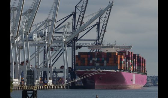 A container ship at a facility in Bayonne as East Coast Ports will shut down due to a dockworker strike in New Jersey on September 30, 2024.