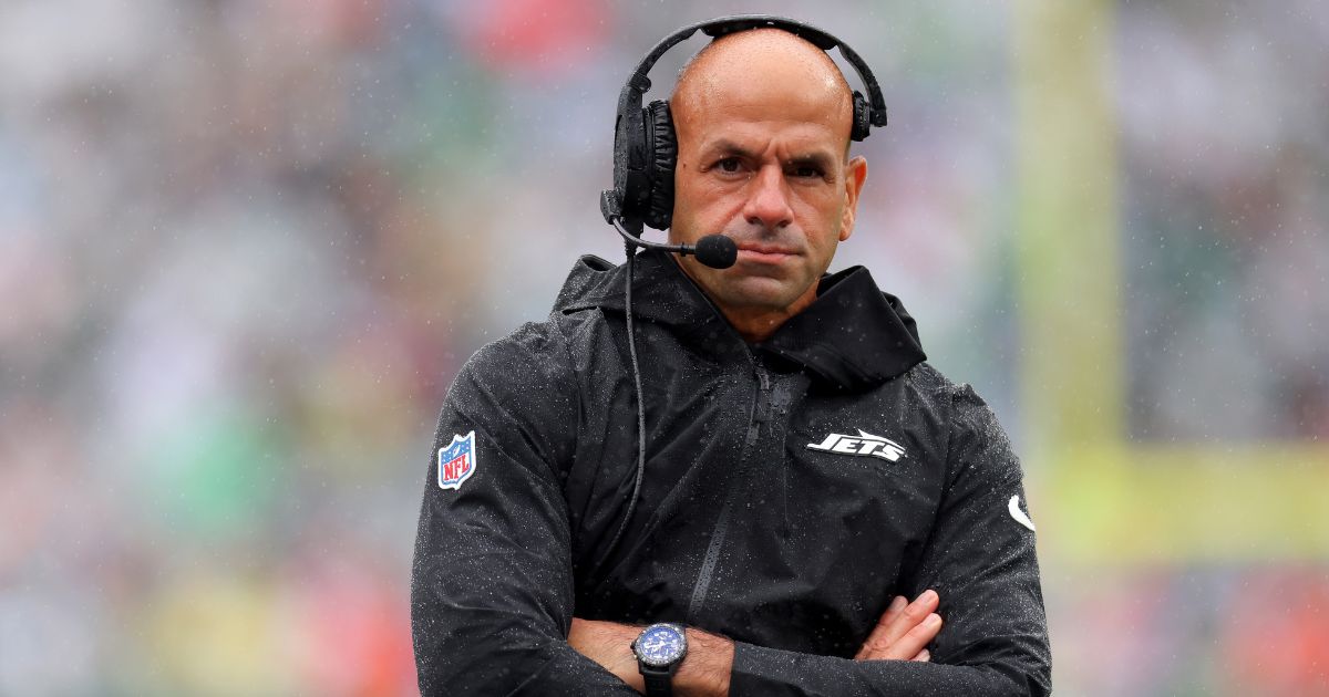 Head coach Robert Saleh of the New York Jets looks on against the Denver Broncos during the first half at MetLife Stadium on September 29, 2024 in East Rutherford, New Jersey.