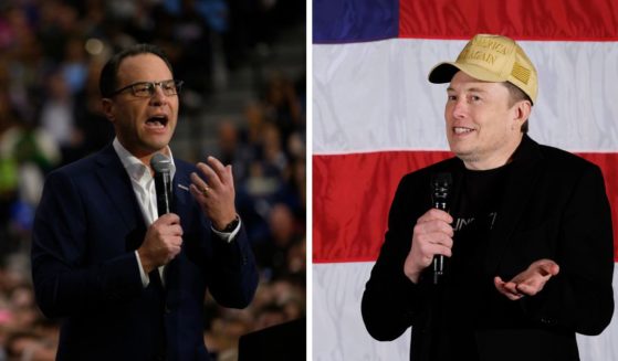 (L) Pennsylvania Gov. Josh Shapiro speaks during a campaign event for Democratic presidential nominee, U.S. Vice President Kamala Harris at the University of Pittsburgh on October 10, 2024 in Pittsburgh, Pennsylvania. (R) SpaceX and Tesla founder Elon Musk participates in a town hall-style meeting to promote early and absentee voting at Ridley High School on October 17, 2024 in Folsom, Pennsylvania.