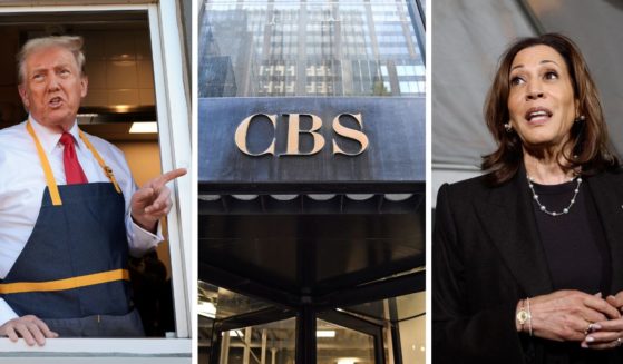 (L) Republican presidential nominee, former U.S. President Donald Trump works the drive-through line as he visits a McDonald's restaurant on October 20, 2024 in Feasterville-Trevose, Pennsylvania. (C) The CBS logo is seen at the CBS Building, headquarters of the CBS Corporation, in New York City on August 6, 2018. (R) US Vice President and Democratic presidential candidate Kamala Harris speaks to the press before a campaign event in Grand Rapids, Michigan, October 18, 2024.