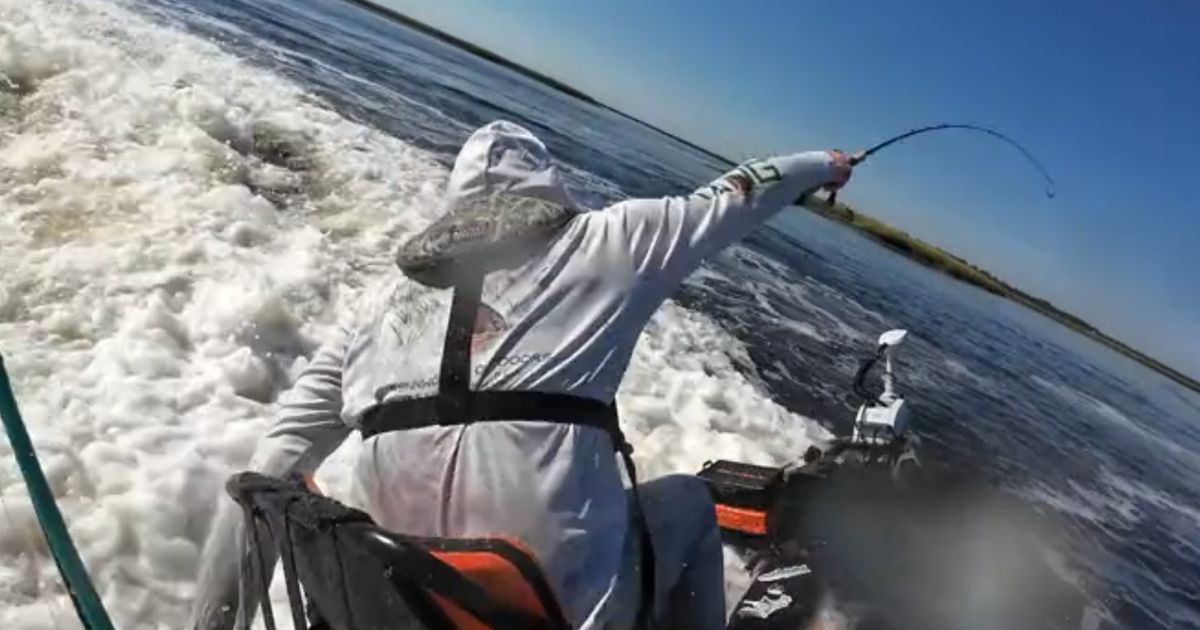 This TikTok screen shot shows a viral incident involving a kayaking fisherman and a jet skier.