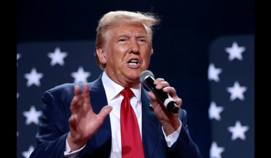 Republican presidential nominee, former U.S. President Donald Trump, participates in a town hall at the Crown Center Arena October 4, 2024 in Fayetteville, North Carolina.