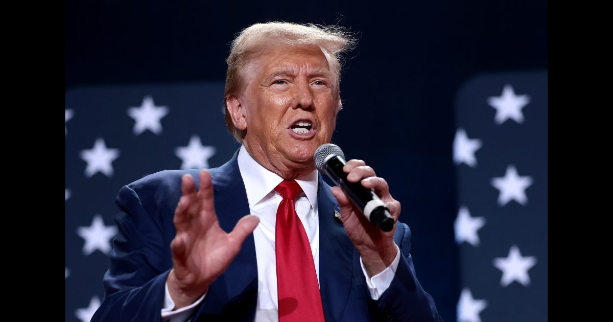 Republican presidential nominee, former U.S. President Donald Trump, participates in a town hall at the Crown Center Arena October 4, 2024 in Fayetteville, North Carolina.