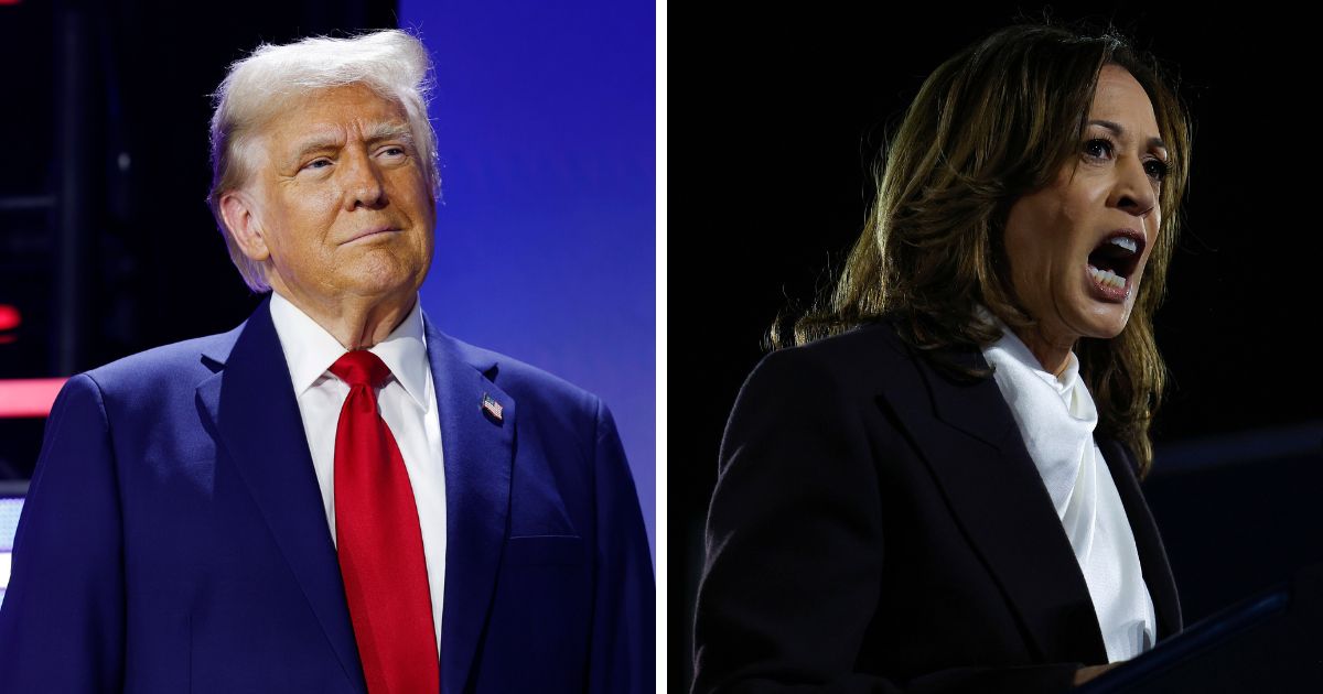 (L) Republican presidential nominee, former U.S. President Donald Trump arrives to a Q&A with Pastor Paula White at the National Faith Advisory Summit on October 28, 2024 in Powder Springs, Georgia. (R) Democratic presidential nominee, U.S. Vice President Kamala Harris, speaks during a campaign rally on the Ellipse on October 29, 2024 in Washington, DC.