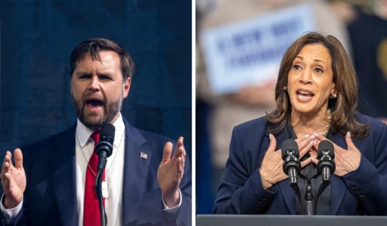 (L) Republican vice presidential nominee, U.S. Sen. J.D. Vance (R-OH) speaks during a Philos Project October 7th Memorial Rally at the Washington Monument on October 7, 2024 in Washington, DC. (R) Democratic presidential nominee Vice President Kamala Harris speaks at a campaign rally on October 17, 2024 in La Crosse, Wisconsin.