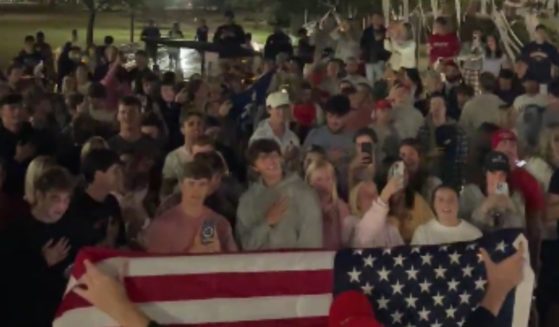 A large group of students gathered to celebrate Donald Trump's victory in the 2024 presidential election at Auburn University in Alabama on Wednesday morning.