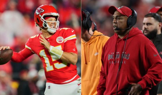 Many social media users are slamming Tampa Bay Buccaneers head coach Todd Bowles, right, after a decision late in the game on Monday may have cost his team the game against the Kansas City Chiefs, led by quarterback Patrick Mahomes, left.