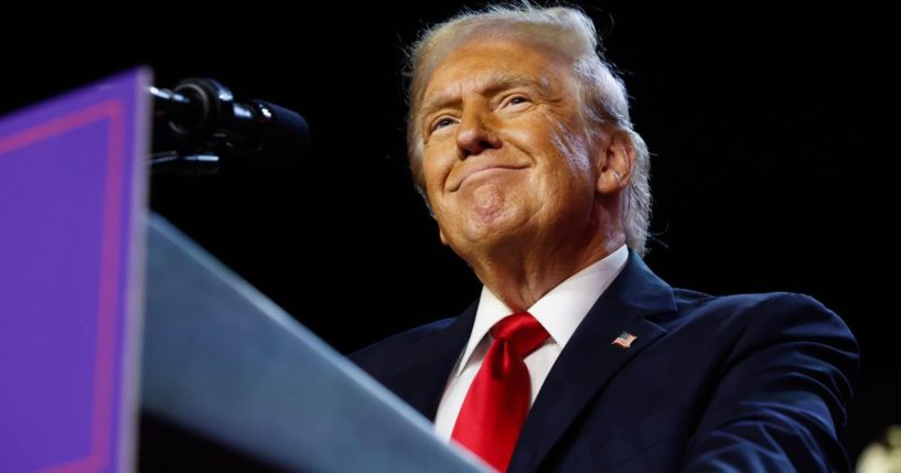 President-elect Donald Trump arrives to speak during an election night event at the Palm Beach Convention Center in Palm Beach, Florida. on Nov. 6.