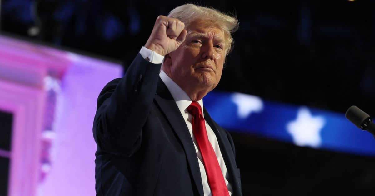 Former President Donald Trump delivers a speech at the Republican National Convention in Milwaukee, Wisconsin, on July 18.