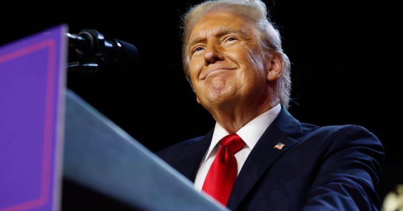 President-elect Donald Trump speaks during an election night event at the Palm Beach Convention Center in West Palm Beach, Florida, on Wednesday.