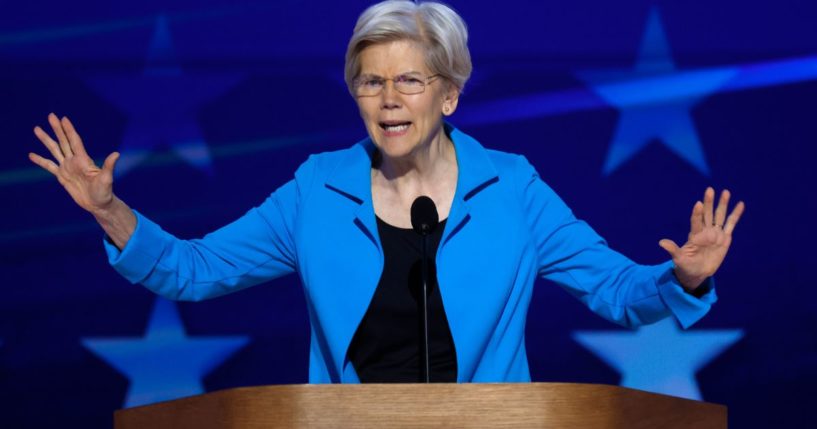 Sen. Elizabeth Warren speaks on stage during the final day of the Democratic National Convention in Chicago, Illinois, on Aug. 22.