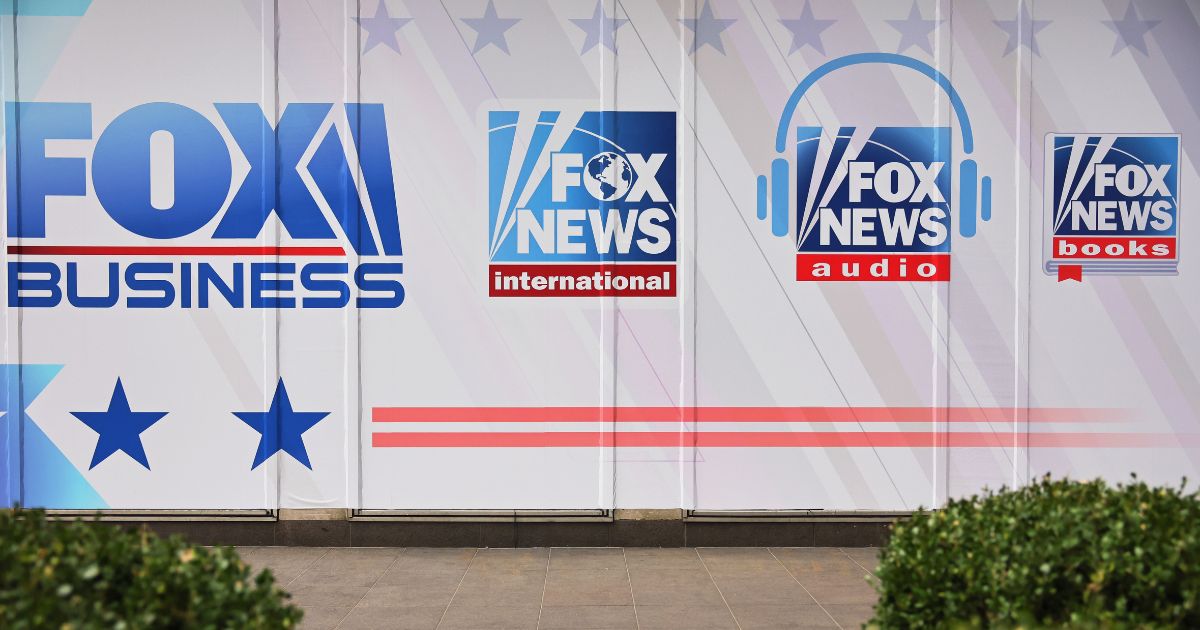 The logos for Fox programs are displayed on the News Corp. building in New York City on Jan. 25.