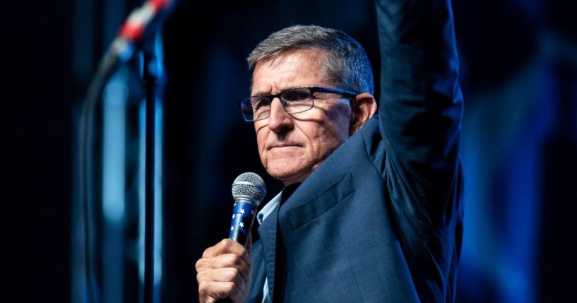 Former Trump National Security Advisor and retired three-star Lt. Gen. Michael Flynn speaks during the ReAwaken America Tour on Oct 21, 2022, in Manheim, Pennsylvania.