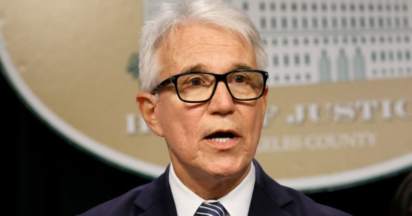 Los Angeles County District Attorney George Gascón makes an announcement at the Hall of Justice in Los Angeles, California, on Oct. 24.