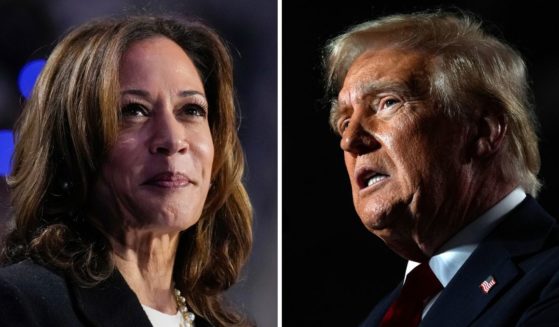 Based on three of the top websites for betting on Tuesday's presidential election, former President Donald Trump, right, is favored to beat Vice President Kamala Harris, left.