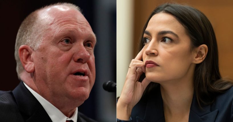 Former acting Director of Immigration and Customs Enforcement Tom Homan, left, was appointed border czar by President-elect Donald Trump on Monday, and very shortly thereafter, video of an exchange with Rep. Alexandria Ocasio-Cortez, right,from 2019 began making the rounds on social media.