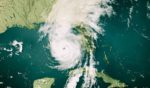 This image shows a 3D rendering of the Caribbean Sea on Sept. 26, with Hurricane Helene.