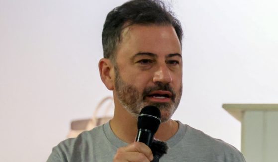 Jimmy Kimmel speaks to hospitality workers at the Culinary Workers Union Hall Local 226 as he campaigns with Nevada Sen. Jacky Rosen in Las Vegas, Nevada, on Oct. 21.