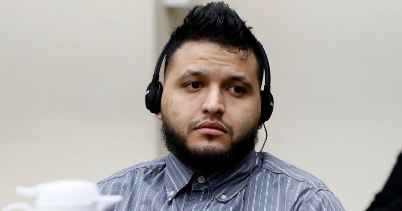 Jose Ibarra listens through an interpreter during the second day of his trial at the Athens-Clarke County Superior Court in Athens, Georgia, on Monday.