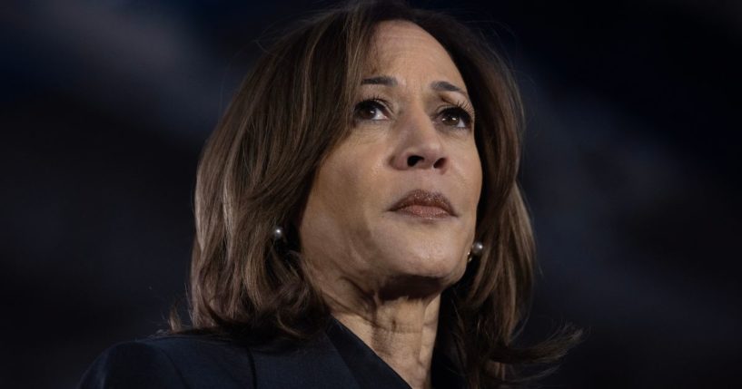 Vice President Kamala Harris speaks to supporters during a campaign event in Little Chute, Wisconsin, on Nov. 1.