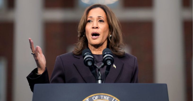 Vice President Kamala Harris speaks on stage as she concedes the 2024 presidential election at Howard University Wednesday in Washington, D.C.