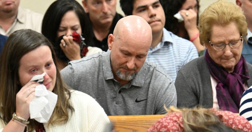 John Phillips, stepfather of Laken Riley, reacts as Superior Court Judge H. Patrick Haggard announces the verdict during a trial of Jose Ibarra at Athens-Clarke County Superior Court, Wednesday in Athens, Georgia. Phillips read Riley's journal entry from last December to illustrate to the judge what was lost through her brutal murder.