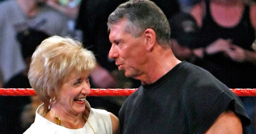 World Wrestling Entertainment Inc. CEO Linda McMahon and her husband, WWE Chairman Vince McMahon, appear in the ring during Vince McMahon's 64th birthday celebration in Las Vegas, Nevada, on Aug. 24, 2009.