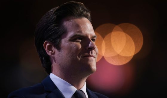 Then-Rep. Matt Gaetz speaks on stage on the third day of the Republican National Convention in Milwaukee, Wisconsin, on July 17.