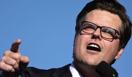 Rep. Matt Gaetz speaks at a campaign rally for former President Donald Trump in Coachella, California, on Oct. 12.