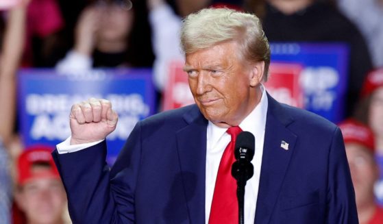 Now-President-elect Donald Trump pumps his fist at a rally in Grand Rapids, Michigan, on Nov. 5, 2024.