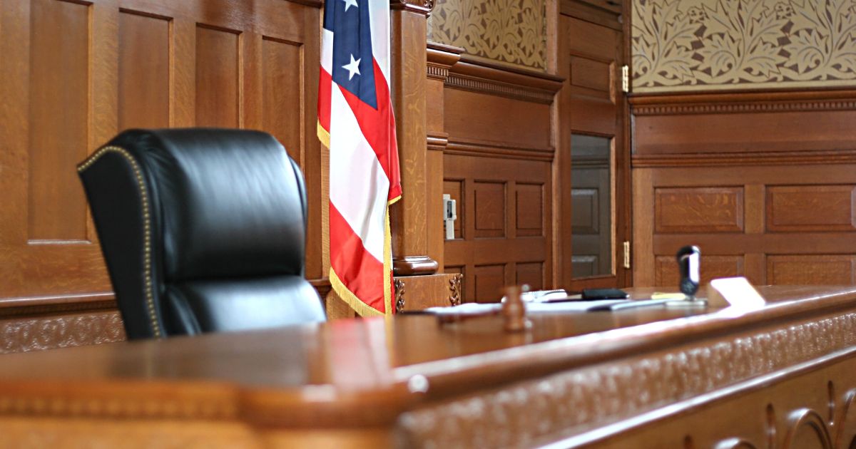 A stock photo of a judge's bench.