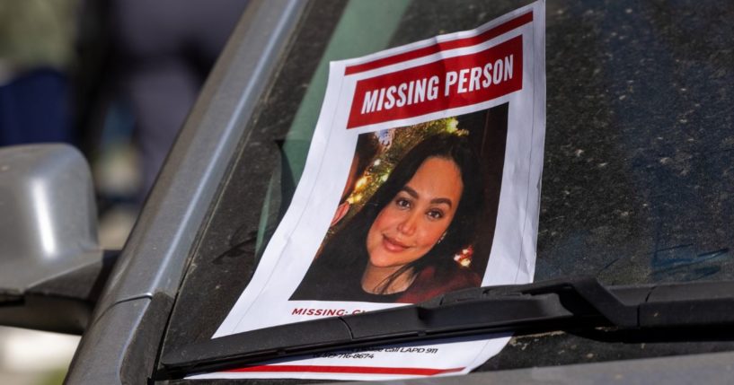 A flyer for help locating the missing actress Chanel Maya Banks is under the windshield wiper of her husband's car in Los Angles, California, on Wednesday.