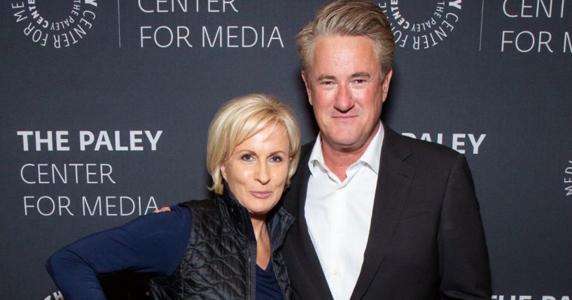 "Morning Joe" co-hosts Mika Brzezinski, left, and Joe Scarborough, right, attend "And in the End" in New York City on Nov. 18, 2019.