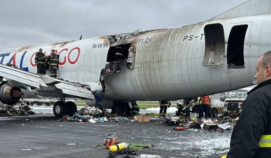 A Boeing 737-400 cargo plane destroyed by a fire shortly after an emergency landing.