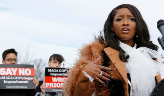 U.S. Rep. Jasmine Crockett (D-TX) speaks during a press conference held to address MAGA Republicans' decision to prioritize the impeachment of President Joe Biden over other domestic issues in the United States on December 13, 2023 in Washington, DC.