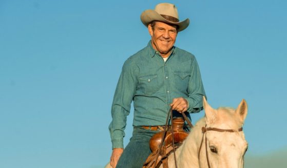 Dennis Quaid as Ronald Reagan riding his horse at his ranch, Rancho del Cielo.