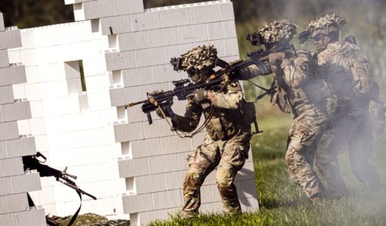 Military personnel from the US 101st Airborne Division take part in a demonstration to mark the 80th Anniversary of the liberation of Meierijstad, in Schijndel, on September 17, 2024.