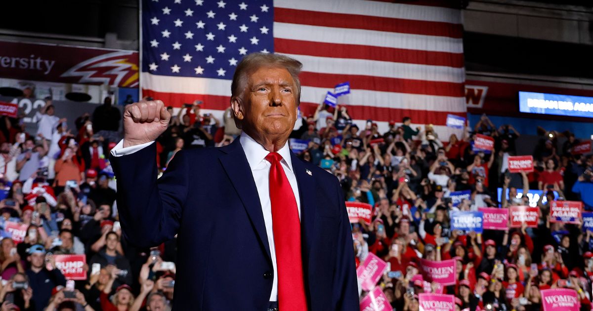 Republican presidential nominee, former President Donald Trump takes the stage during a campaign rally at the Santander Arena on November 04, 2024 in Reading, Pennsylvania.