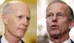 Sen. John Thune, right, was elected as the Senate majority leader by Republicans on Wednesday, defeating Sens. Rick Scott, left, and John Cornyn.