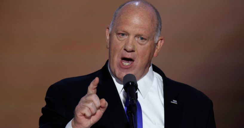 Former Acting Director of Immigration and Customs Enforcement Thomas Homan speaks on stage on the third day of the Republican National Convention in Milwaukee, Wisconsin, on July 17.