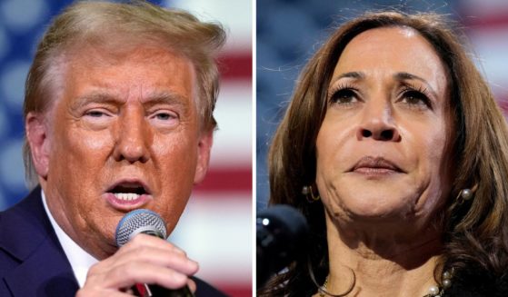 On Monday the Trump campaign put out a message showing how worried Democrats should be for the presidential election between former President Donald Trump, left, and Vice President Kamala Harris, right.