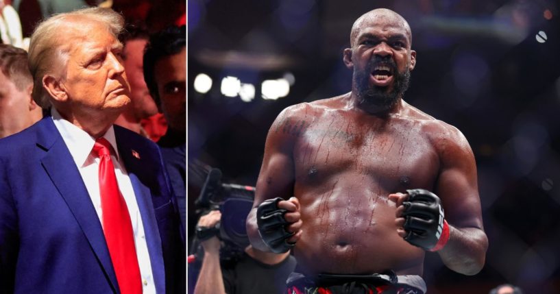 President-elect Donald Trump, left, was on hand to watch UFC Heavyweight Champion Jon Jones, right, in his TKO victory Saturday against challenger Stipe Miocic in the UFC 309 heavyweight title bout at Madison Square Garden in New York.