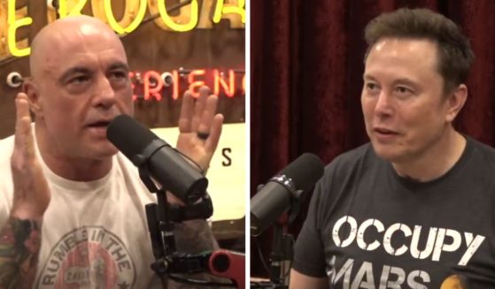 These X screen shots show podcast host Joe Rogan (L) and tech mogul Elon Musk (R) from an episode of the Joe Rogan Experience that aired on Nov. 4.