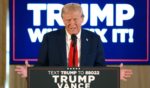 Republican presidential nominee, former U.S. President Donald Trump speaks during a press conference in the ballroom of the Mar-a-Lago Club on October 29, 2024 in Palm Beach, Florida.