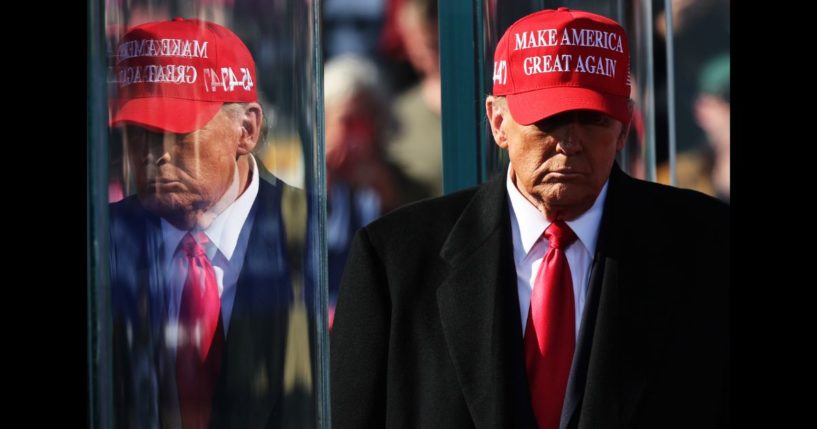 Republican presidential nominee, former U.S. President Donald Trump walks off stage after speaking during a campaign rally at Lancaster Airport on November 3, 2024 in Lititz, Pennsylvania.